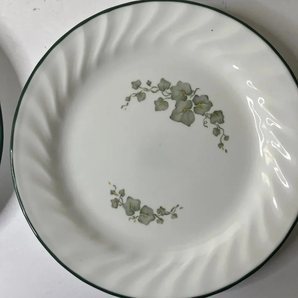 Corelle Callaway Ivy Bread Dessert 7.25” Plate Green Trim White Swirl - Set of 4